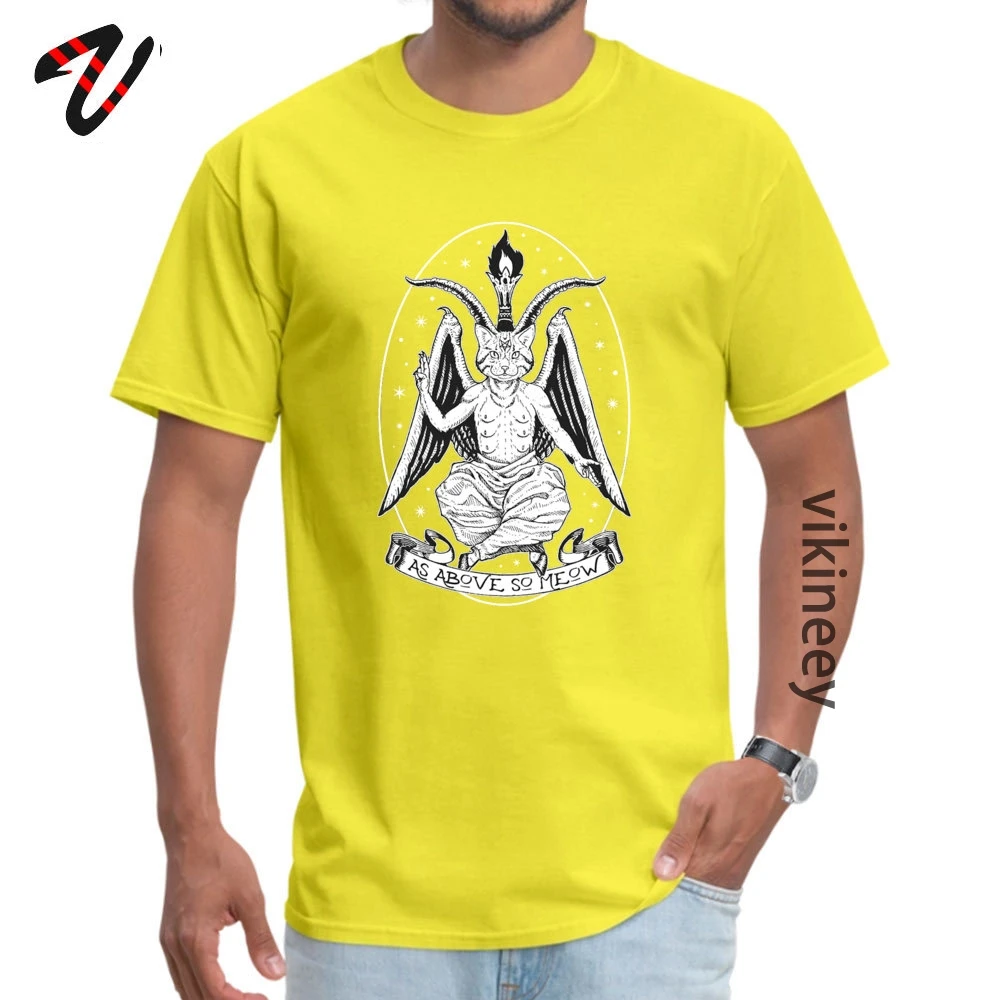Newest Men Tops Shirt CatBAPHOMET Summer Top T-shirts Pure Cotton Short Sleeve Custom T-shirts O Neck Free Shipping CatBAPHOMET0705 yellow