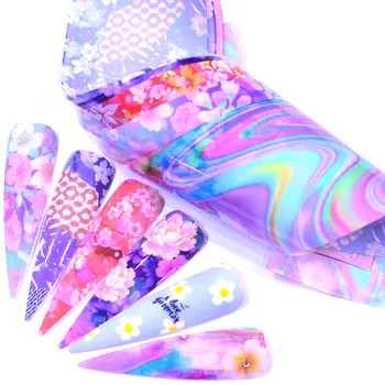 

5pcs Shell Marble Holographic Nail Foil Starry Transfer Slider Sticker Set Gradient Nail Art Wrap Decal Manicure Decor