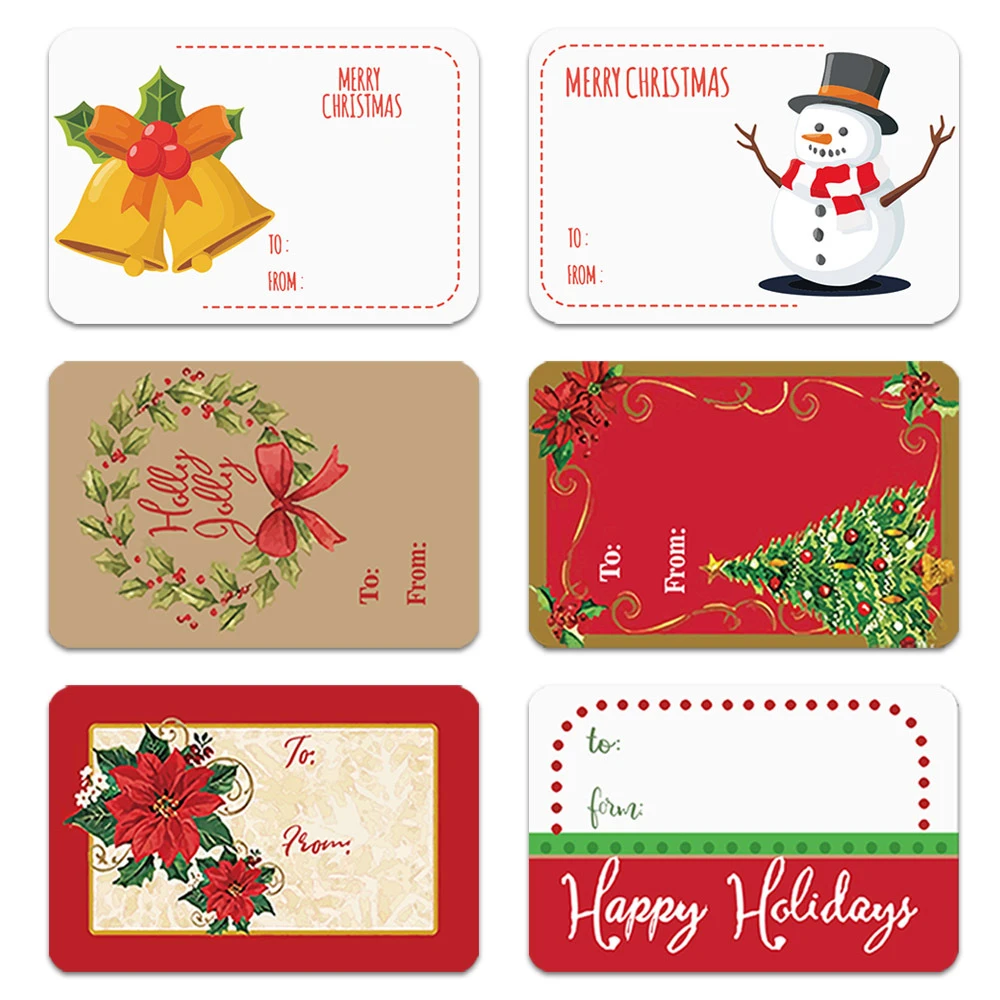 250pcs/Roll 6 Designs Adhesive Christmas Gift Name Tags Xmas Stickers Present Sealing Labels Christmas Decals Gift Package Decor