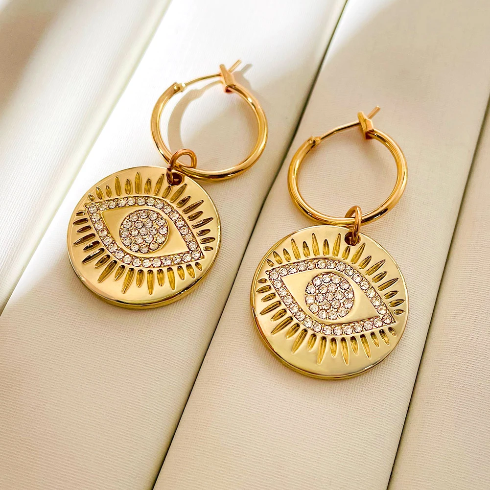 Trend Boho Blue Hollow Evil Eye Hoop Earrings for Women Gold Color Crystal Eyes Circle Huggies Hoop Earring Gifts Jewelry 2022