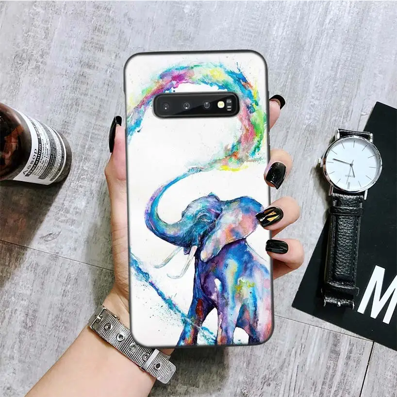 Черный чехол для телефона с этническими татуировками и слонами для samsung Galaxy S10+ Plus Lite Note 10 9 8 S9 S8 J4 J6+ Plus S7 S6 Edge Capa