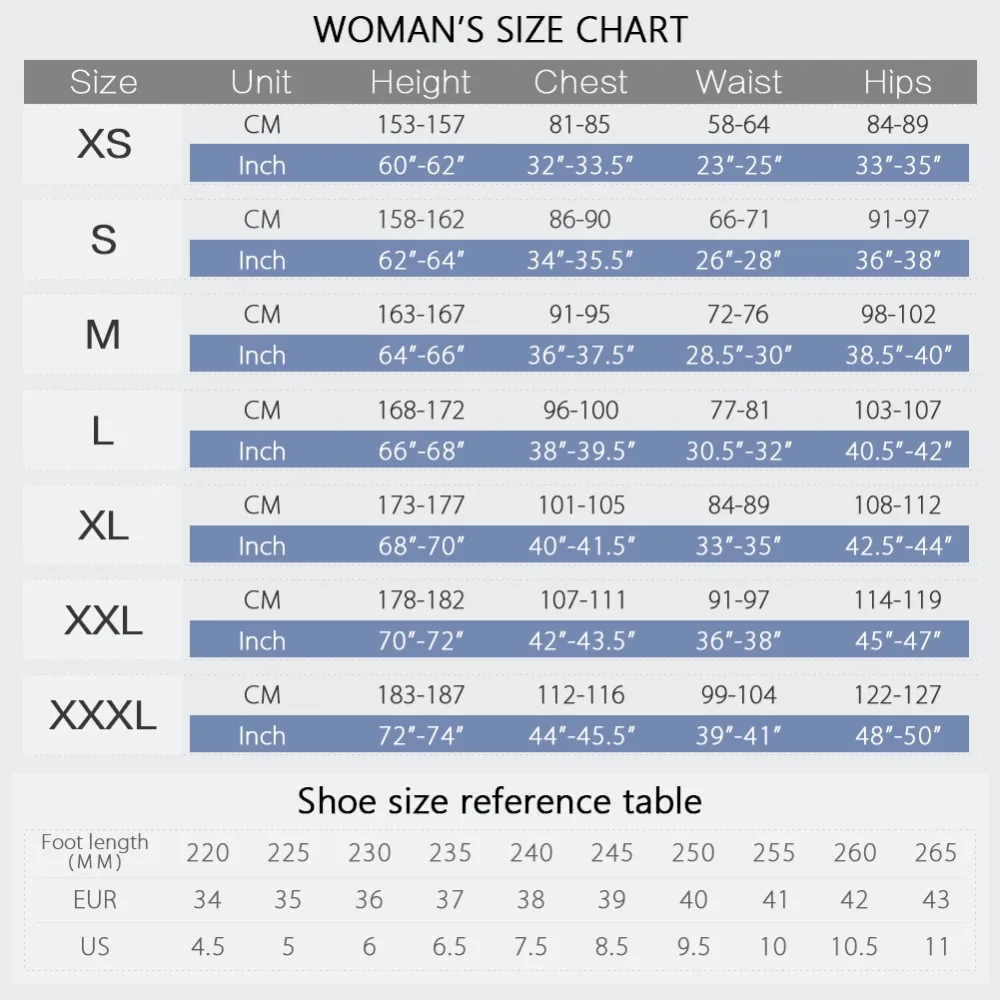 108美漫女衣服鞋子尺寸表