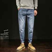 Однотонные свободные Для мужчин джинсы Повседневное модные джинсы с карманами, по лодыжки джинсы Homme большой Размеры