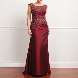 Vintage Satin A Line Red Mother Of The Bride Dresses Cap Sleeveless Floor Length Plus Size Custom Vestido De Noche Wedding Guest