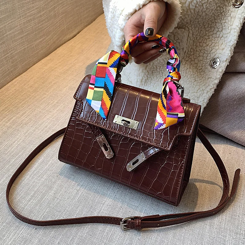 

Bag Women's 2019 New Style Crocodile Pattern Silk Scarves Platinum Handbag Casual Versatile Shoulder Bag Shoulder Bag Fashion Fa