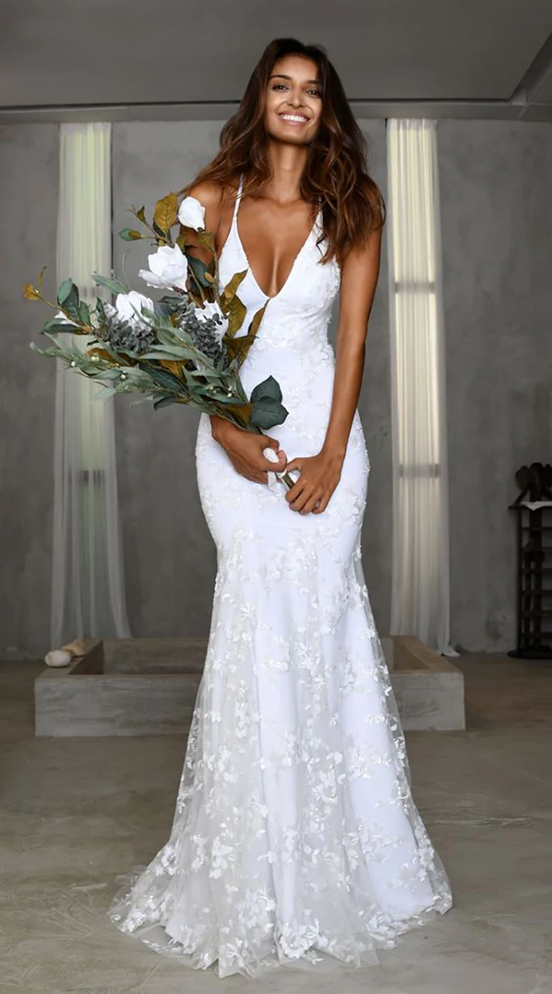 Verngo свадебное платье в стиле бохо с кружевной аппликацией; свадебное платье русалки; длинное свадебное платье с открытой спиной; свадебные платья; Robe De Mariee