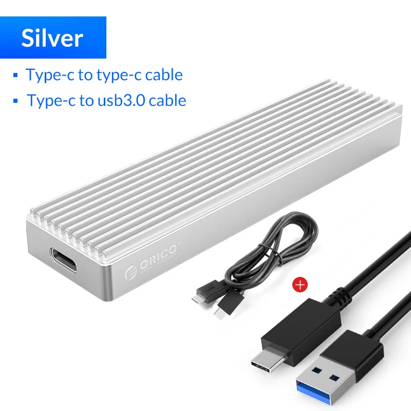 Серебристый Чехол ORICO M2 NVME SSD для NVME PCIE M Key M+ B Key SSD диск USB C 10 Гбит/с Корпус жесткого диска M.2 SSD коробка с кабелем type C-C - Цвет: Серебристый