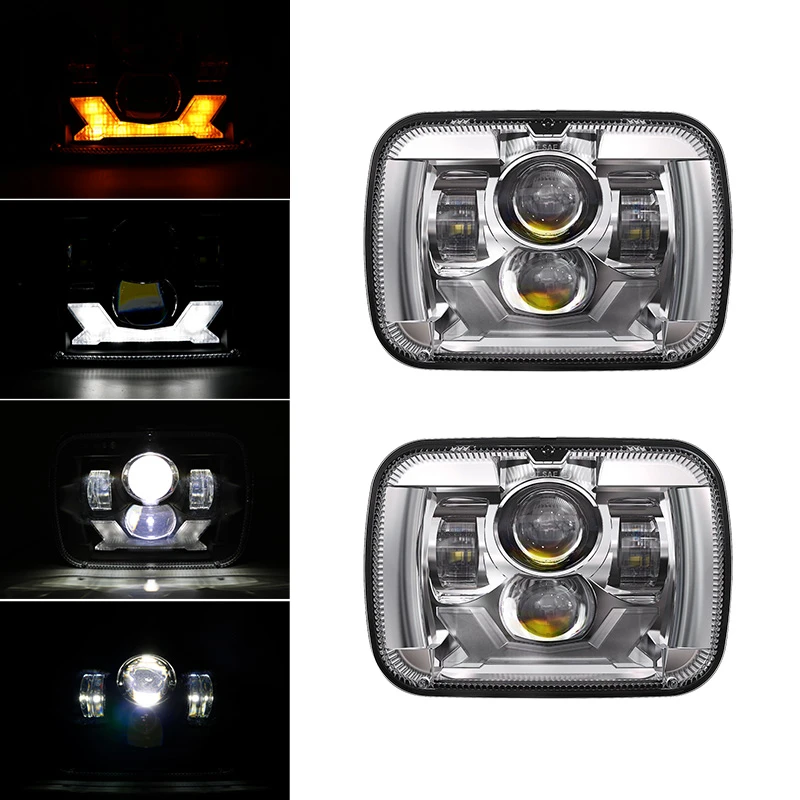 Pair 5x7 Inch Square Led Headlight H4 Light With Hi/lo Beam Led For