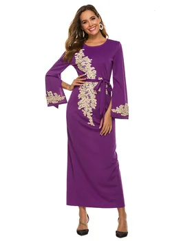 

BacklakeGirls Blossoming Muslim Arabic Lace Horn Sleeve Long Evening Dress With Sashes Formal Party Dress Robe Longue Soiree