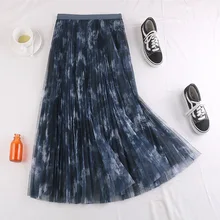 Новая осенне-зимняя винтажная юбка с принтом, Женская Элегантная двухслойная сетчатая клетчатая юбка, трапециевидная плиссированная длинная юбка с высокой талией 955