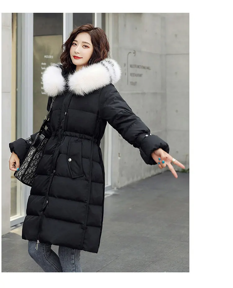 Winter New Style down Jacket Women's Mid-length Korean-style Large Fur Collar Trend of Fashion Casual WOMEN'S Dress Warm Co