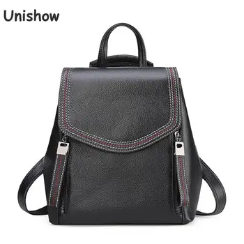 

Unishow Women Leather Backpack Fashion Ladies Bagpack Genuine Leather Female Back Pack Brand Designer Women Shoulder Bags