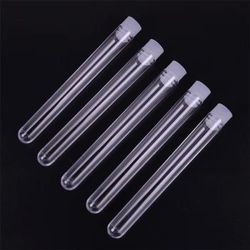 

200PCS 12x100mm Lab Clear Plastic Test Tube Round Bottom Tube Vial with Cap Office Lab Experiment Supplies