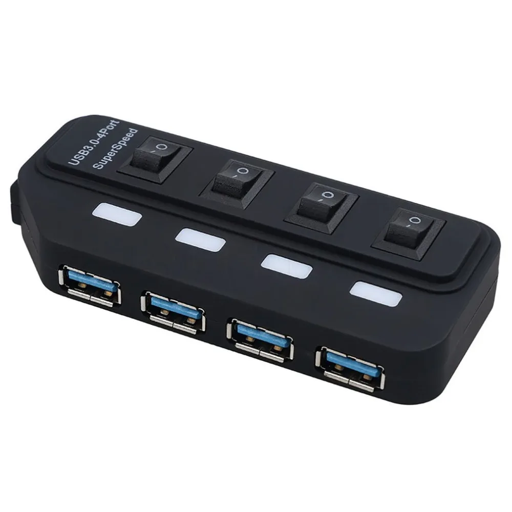 Премиум 4 Порты и разъёмы usb-хаб супер Скорость USB 3,0 концентратор светодиодный индивидуальные вкл/выкл кнопка USB кабель для передачи данных с Мощность адаптер