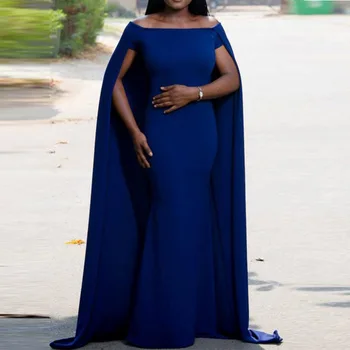 

robe medievale femme Women sexy slash neck hem ruffle bodycon long cape dress Lady classy party frocks church dresses for women