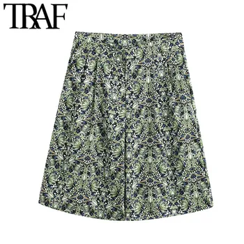 

TRAF Women Chic Fashion Floral Print Loose Shorts Vintage High Waist Zipper Fly Pockets Female Short Pantalones Cortos