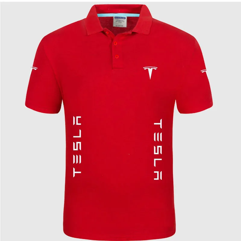 Летняя Высококачественная брендовая рубашка поло с логотипом Tesla, рубашка с коротким рукавом, модная повседневная Однотонная рубашка поло, рубашки унисекс - Цвет: Красный