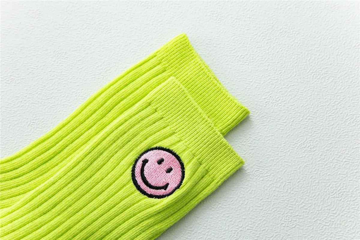 2021 New Ins Smiling Face Socks Women Cotton Korean Smile Face Embroidery Socks Fashion Candy Color  Heap Heap Socks Female trainer socks womens