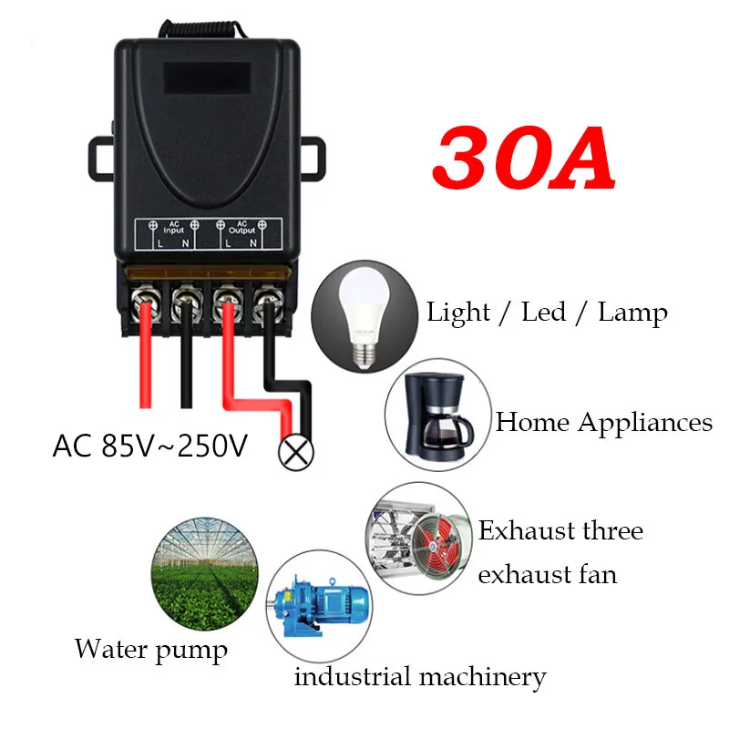 433Mhz 무선 주파수 원격 제어 스위치 AC 220V 110V 30A 무선 릴레이 수신기 및 송신기, 1000 미터 장거리