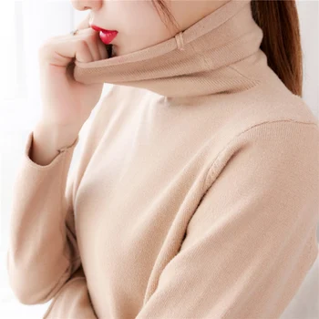 

2019 autumn and winter new korean version high accumulation of collar solid color sweater
