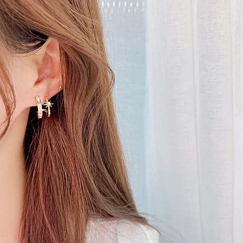 All-Match 14k Real Gold Star Earrings Fashion Popular Temperament Flash Exquisite Luxury Jewelry Shine Daily Minimalist Earrings