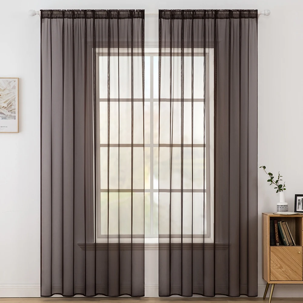 Coffee Sheer Curtains For Living Room Window Tulle Bedroom Modern Solid Yarn Voile Drapes Kitchen Screening Treatment | Дом и сад
