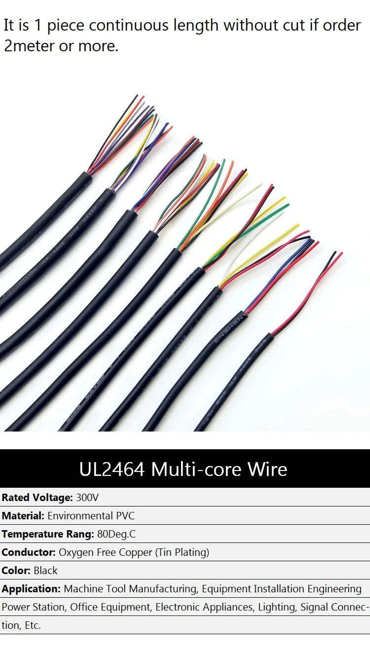UL2464 Multi-Core Power Wire 26-22AWG Signal Control Cable 2/3/4/5/6/8-25 Cores 