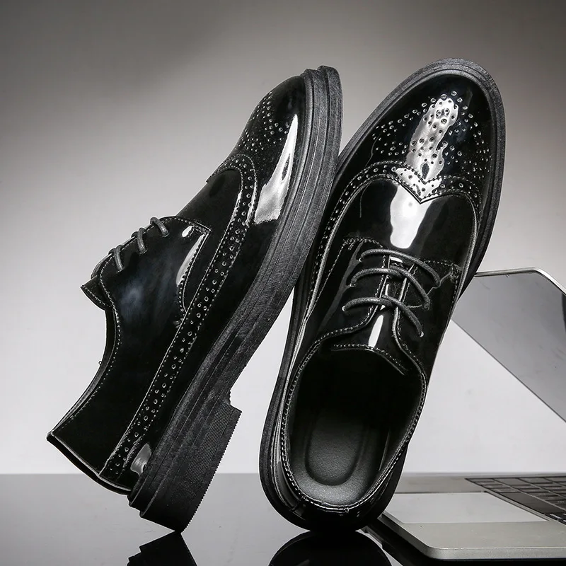 [Combination Hot Selling] Autumn And Winter MEN'S Casual Leather Shoes Bright Surface England Retro Business Leather Shoes Bullo