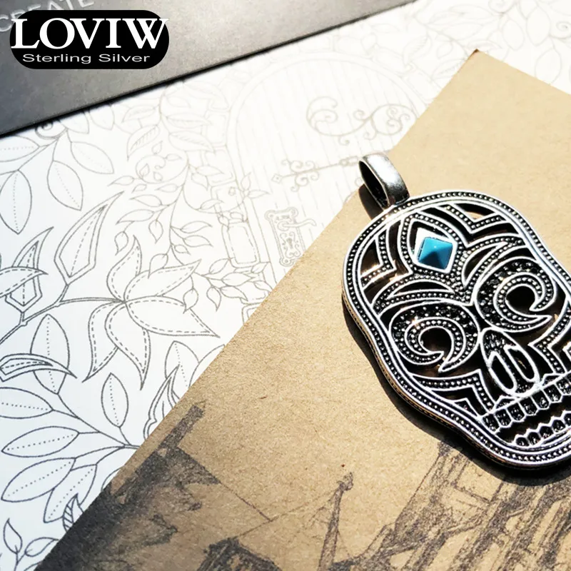 Кулон синего цвета со стразами в форме черепа, Модные украшения Thomas SABOR 925 пробы серебро Цепочки и ожерелья Аксессуары подарок для женщины и Для мужчин