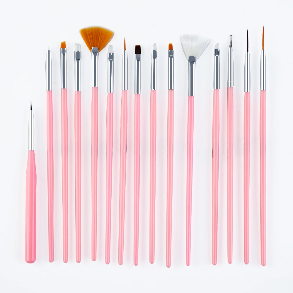 Pink 15pcs Dmoley 15 шт. Кисти для маникюра для дизайна ногтей ручка для рисования УФ гель-кисть Набор для рисования маникюрные щетки для дизайна ногтей Живопись - Color: Pink 15pcs