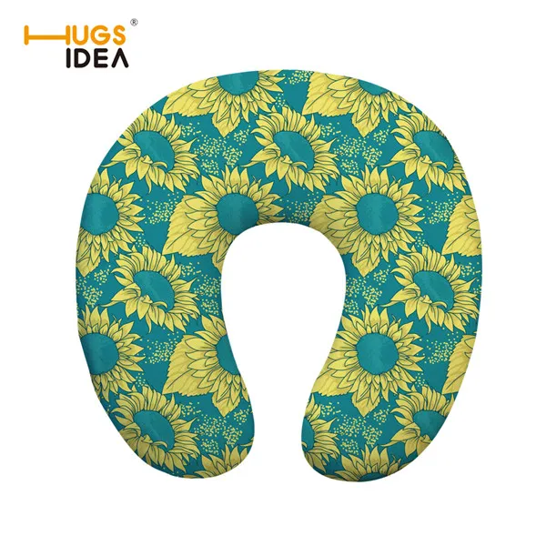 L5264CT HUGSIDEA Sunflowers напечатанная u-образная подушка для шеи для короткого отдыха Удобная офисная самолет для вождения ворс поддержка подушки для путешествий - Цвет: L5264CT