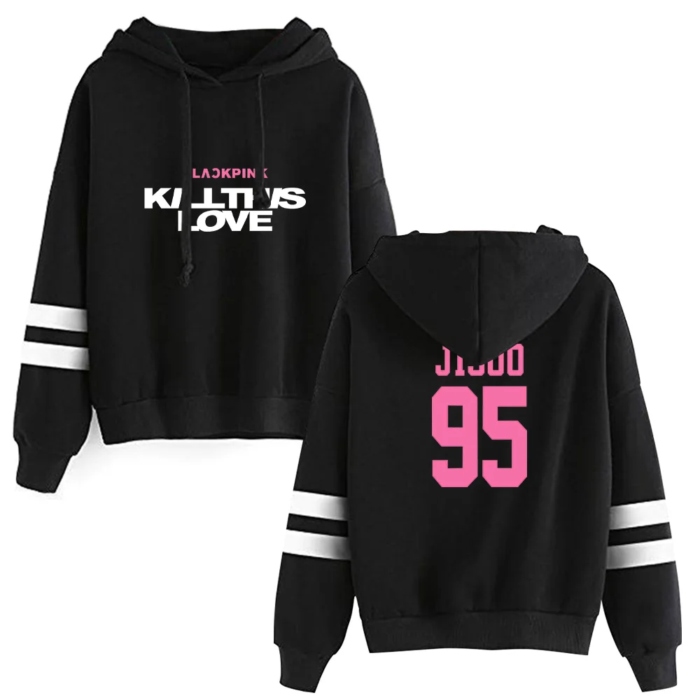 Черно-розовые толстовки с капюшоном Kpop горячая Распродажа худи JISOO JENNIE ROSE LISA Женский пуловер с длинным рукавом толстовки Повседневная одежда