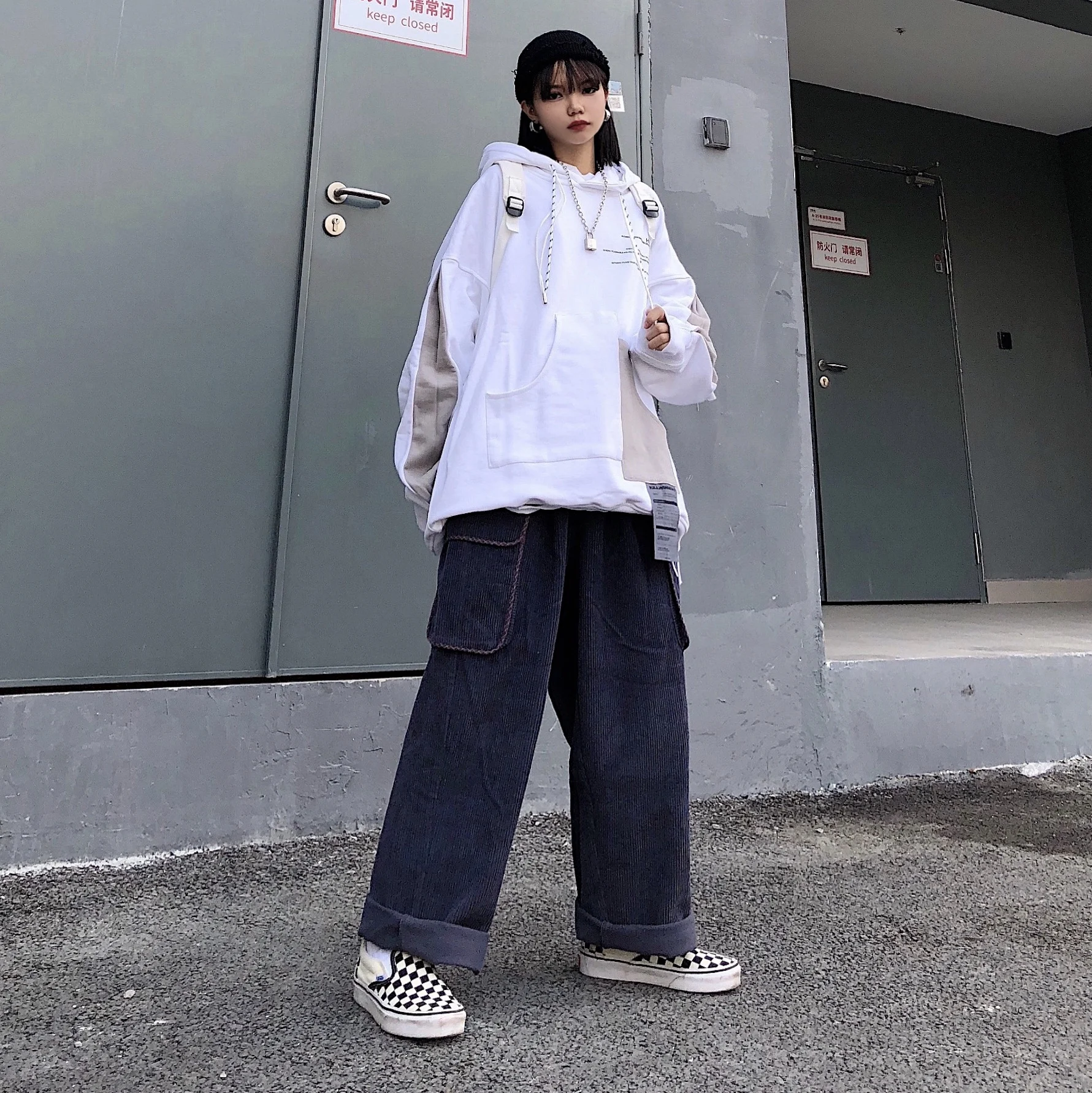 Уличная одежда Harajuku, вельветовые фиолетовые белые эластичные штаны с высокой талией, Свободные мешковатые брюки-карго с карманами, спортивный костюм, корейский широкий