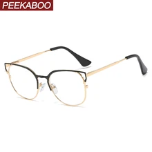 Peekaboo женские металлические очки кошачий глаз полые прозрачные линзы женские подарочные товары оправы для очков по рецепту для женщин золотой белый
