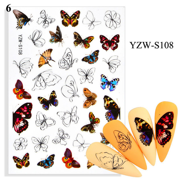 Flower Leaves Self Adhesive Sliders Beauty Nail Foils Blue & Black Summer Art Nail Stickers 3d Decals New 2021