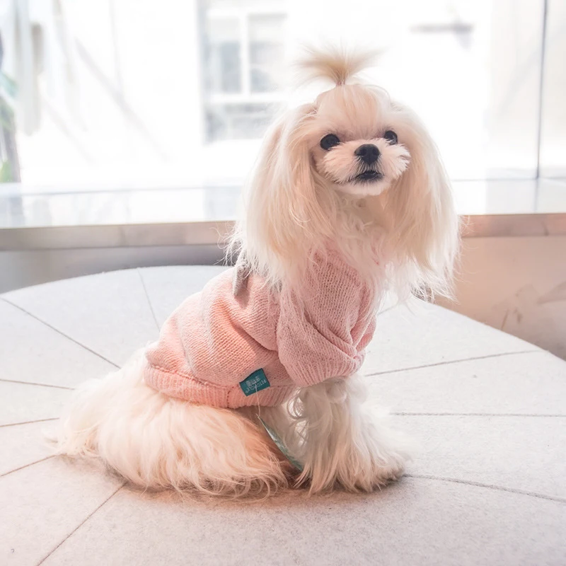 New style Winter dog sweater, creative wool pet clothes, solid Color bow sweater, nice Autumn and Winter drop shipping