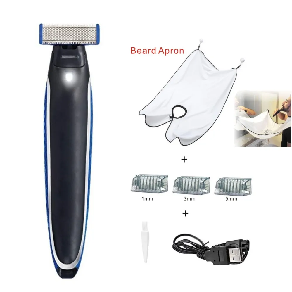 shaver with apron Бритва электрическая моющаяся перезаряжаемая машинка бритва триммер для бороды для мужчин - Цвет: shaver with apron
