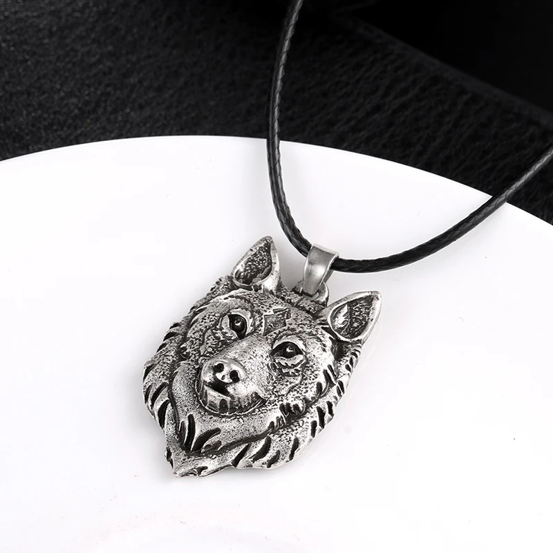 Tibetan Silber Wolf Kopf Anhänger Halskette Amulett Tier Herren Geschenk 