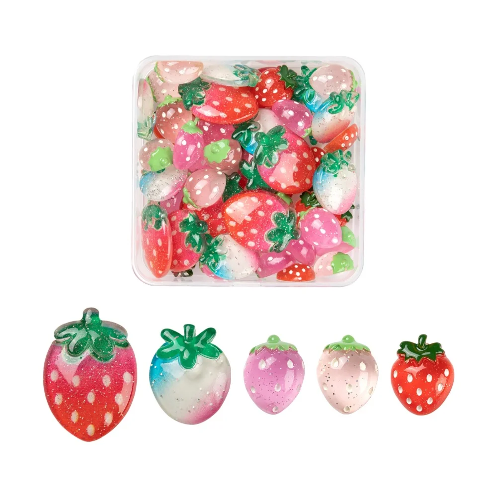 1 Box Resin Cute Fruit Cabochons with Glitter Powder For DIY Lovely Bracelet Phone Case Jewelry Making Accessories Mixed Color