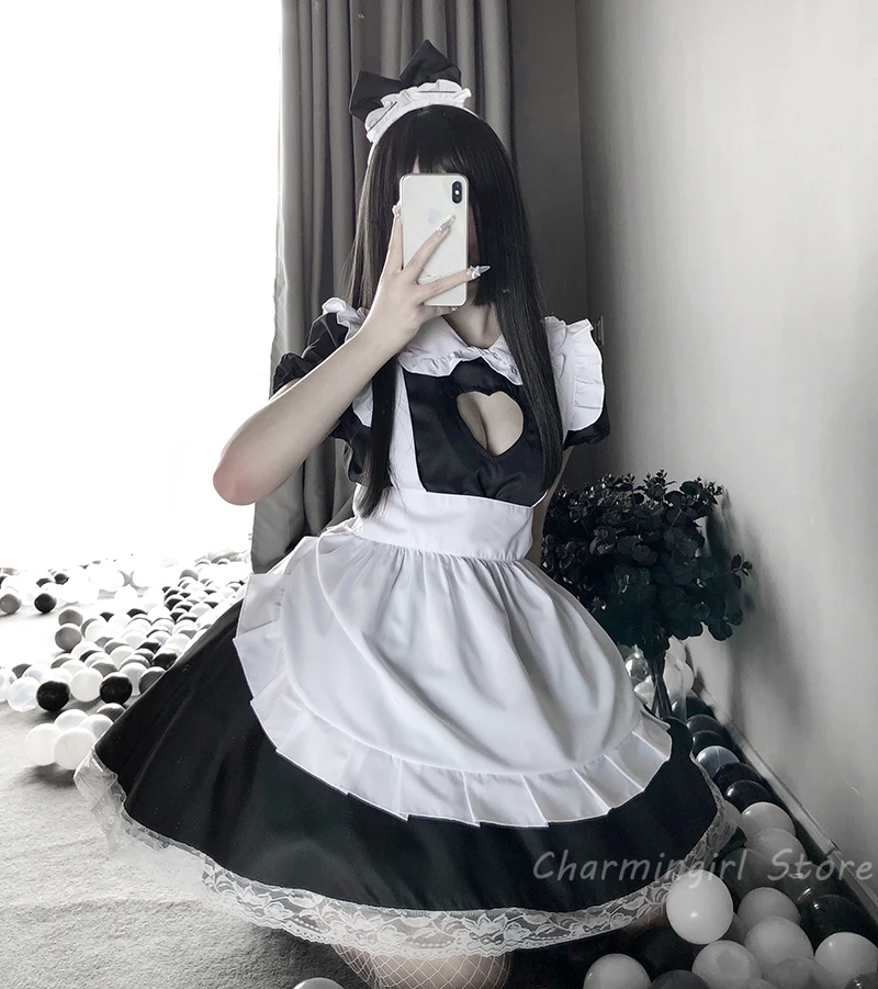 Japanese Kawaii Maid Outfit Women Lolita Sweet Anime Cosplay Costumes Sexy Lingerie Lace School Girl Costume