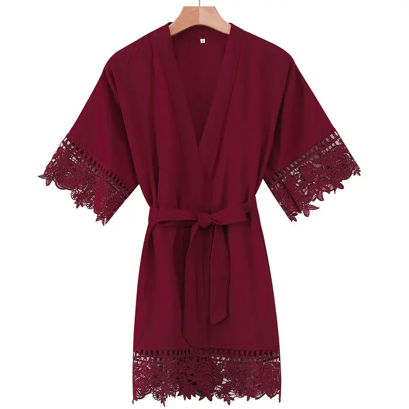 burgundy Платье с цветочным узором для девочек, халат из искусственного шелка с цветочным кружевом, детское кимоно для невесты, вечерние Халаты KR001 - Цвет: burgundy