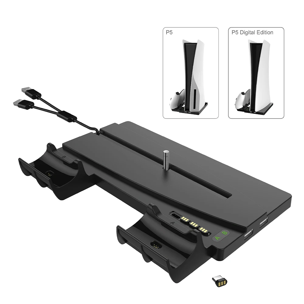

Vertical Stand For Playstation 5 PS5/PS5 Digital Version Console Dual Controller Charging Station Dock With LED 4 Adapters