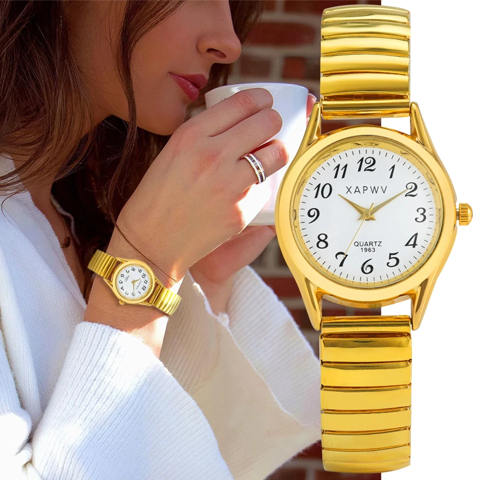 Orologio da donna con cinturino elastico di lusso Color oro abito da donna  amanti degli orologi al quarzo coppia regali per ufficio per feste orologi  da polso per uomo donna|Women's Watches| -