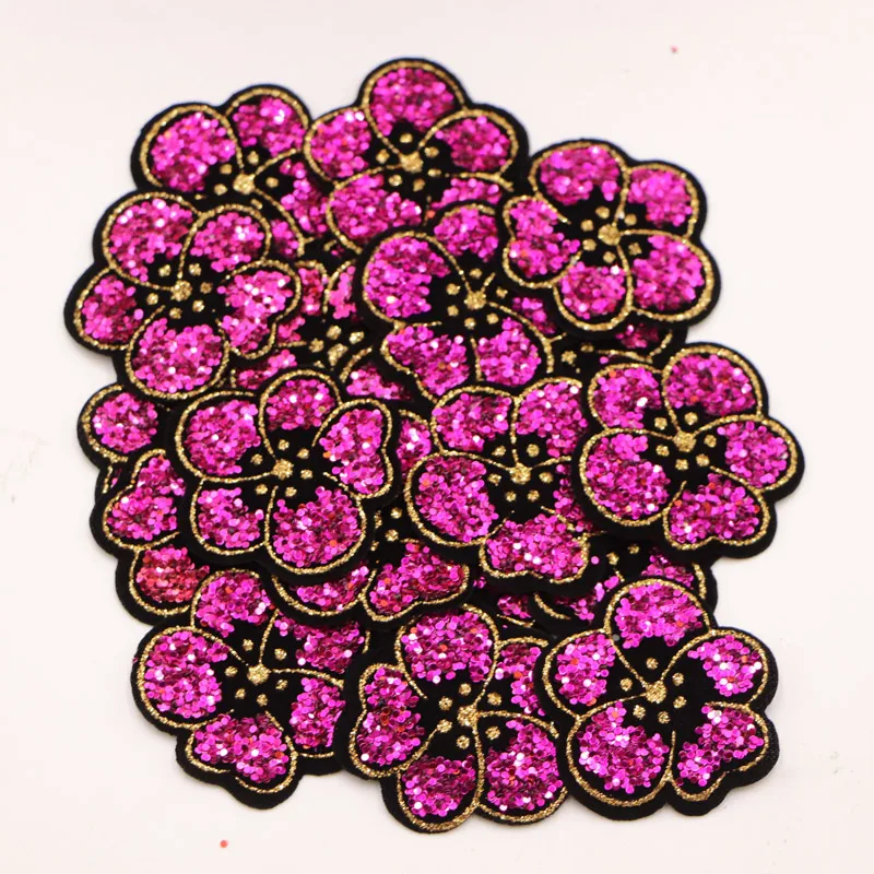 10 teile/los 4 cm Pailletten Mehrfarbige Blume Patch DIY Eisen Auf Aufkleber Für Kleid Hemd Nähen Stoff Applikationen Handgemachte abzeichen – Detail 11