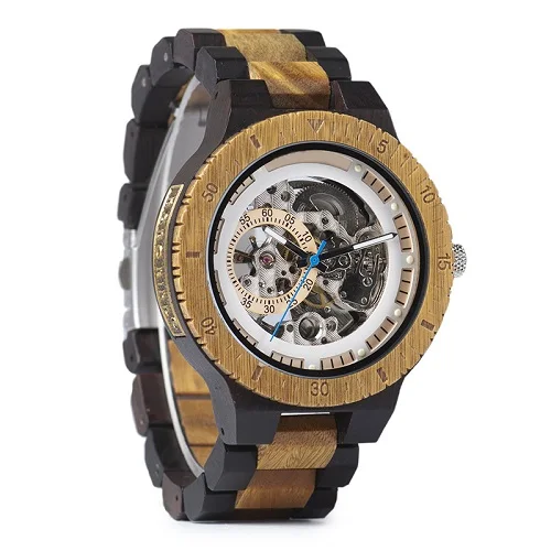 BOBO BIRD автоматические часы для мужчин reloj hombre деревянные наручные часы механические часы Relogio Masculino супер большой размер в деревянной коробке - Цвет: yellow