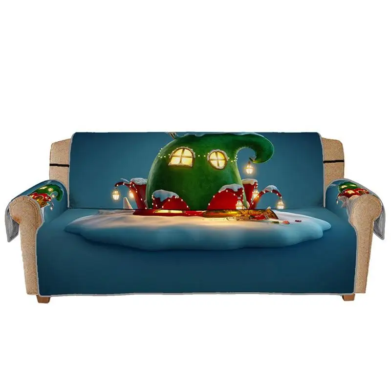 

Christmas Design Printed Green Sofa Cover Waterproof Anti-Slip Couch Recliner Slipcover Armchair Furniture Protector Copridivano