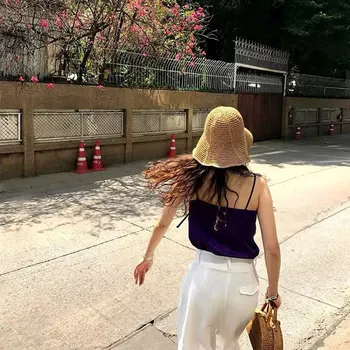 

Hot Summer Hoilday Floppy Handmade Straw Hat Women Lady Wide Brim Beach Foldable Bow Flower Straw Sun Hat Sun Cap One Size Wide