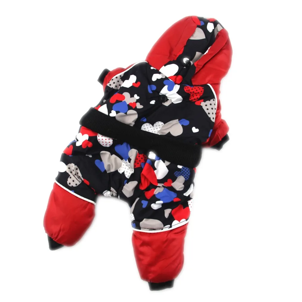 Red dog jumpsuit Зимний комбинезон для собаки, Теплая Одежда для питомцев, щенок, кошка, толстый флис, толстовки, пальто, водонепроницаемый, цветочный принт, комбинезоны, куртка для домашних животных, пуховик - Цвет: Red dog jumpsuit