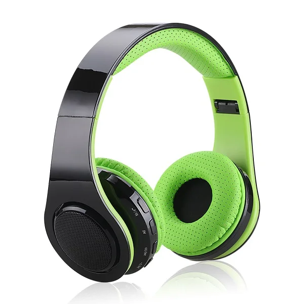 Green Excelvan беспроводной Bluetooth светодиодный стерео наушники складные FM радио/TF карты громкой Встроенный микрофон наушники для телефона - Цвет: Green