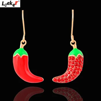 

LEEKER Lovely Chilli Women Dangle Earrings Yellow Gold Color Red Cubic Zirconia Enamel Drop Earrings Hot Sale Jewelry 059 LK7